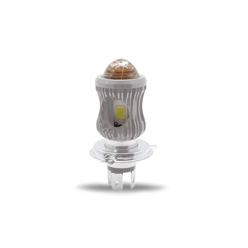 FOCO DE FARO LED H4 CON LUPA LUZ BLANCA Y AMARILLA CON CARCASA PLATA