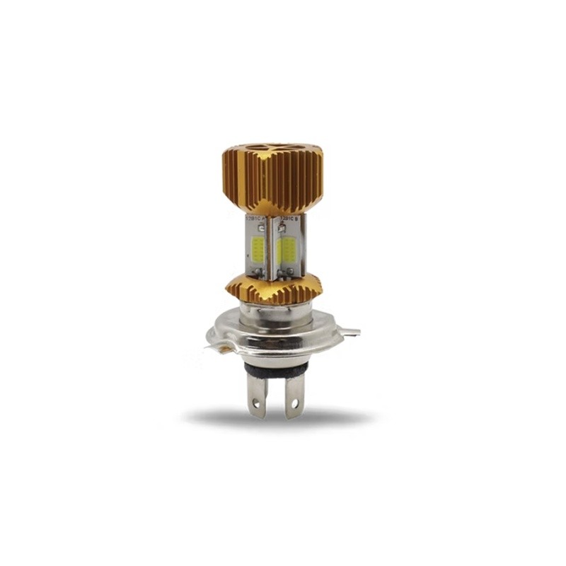 FOCO DE FARO LED H4 LUZ BLANCA OCHO LADOS CARCASA DORADA