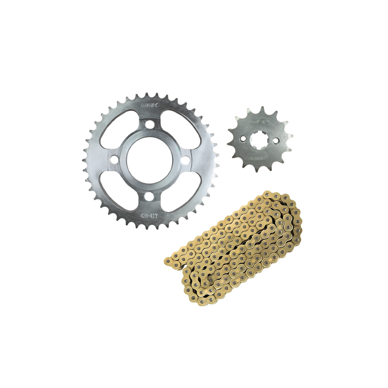 KIT SPROCKET 41T/14T/428H-104L MODELO 125-FL AÑO 19-25, CADENA DORADA