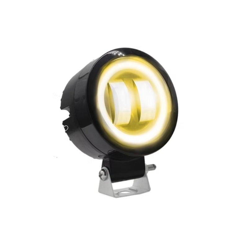 FARO 2 LED REDONDO CON LUPA LUZ BLANCA FIJA Y ESTROBO OPCIONAL CONTORNO AMARILLO