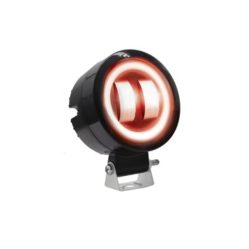 FARO 2 LED REDONDO CON LUPA LUZ BLANCA FIJA Y ESTROBO OPCIONAL CONTORNO ROJO