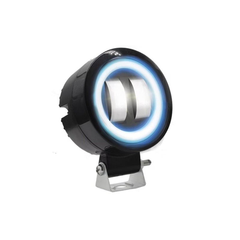 FARO 2 LED REDONDO CON LUPA LUZ BLANCA FIJA Y ESTROBO OPCIONAL CONTORNO AZUL