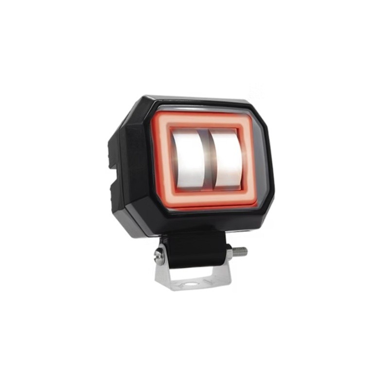 FARO LED CUADRADO MINI 2 LED CON LUPA LUZ BLANCA FIJA Y CON ESTROBO OPCIONAL CONTORNO ROJO
