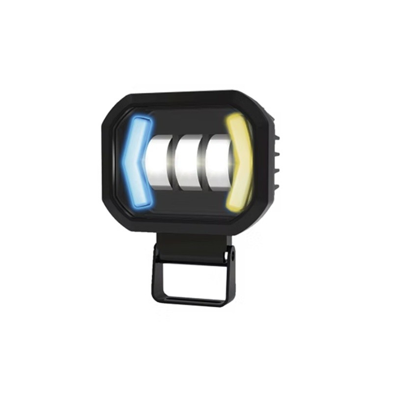 FARO AUXILIAR LED CON LUPA CON 3 LED CON OJO DE ANGEL ROJO Y DIRECCIONAL AMARILLA CON LUZ BLANCA FIJA Y ESTROBO