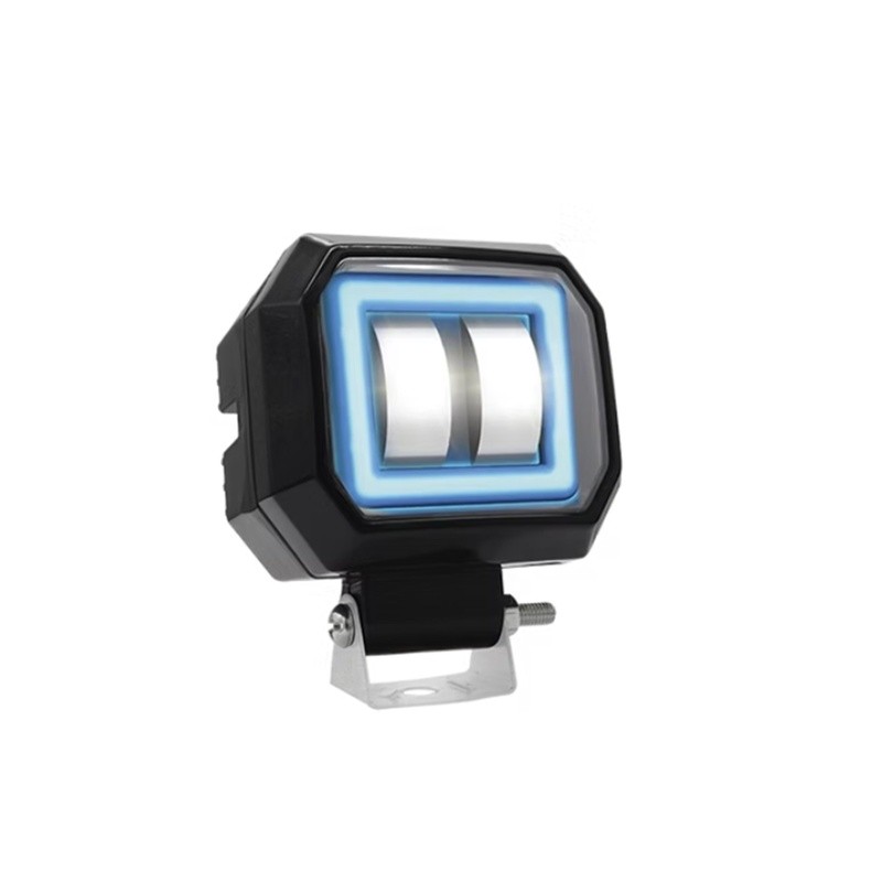 FARO LED CUADRADO MINI 2 LED CON LUPA LUZ BLANCA FIJA Y CON ESTROBO OPCIONAL CONTORNO AZUL