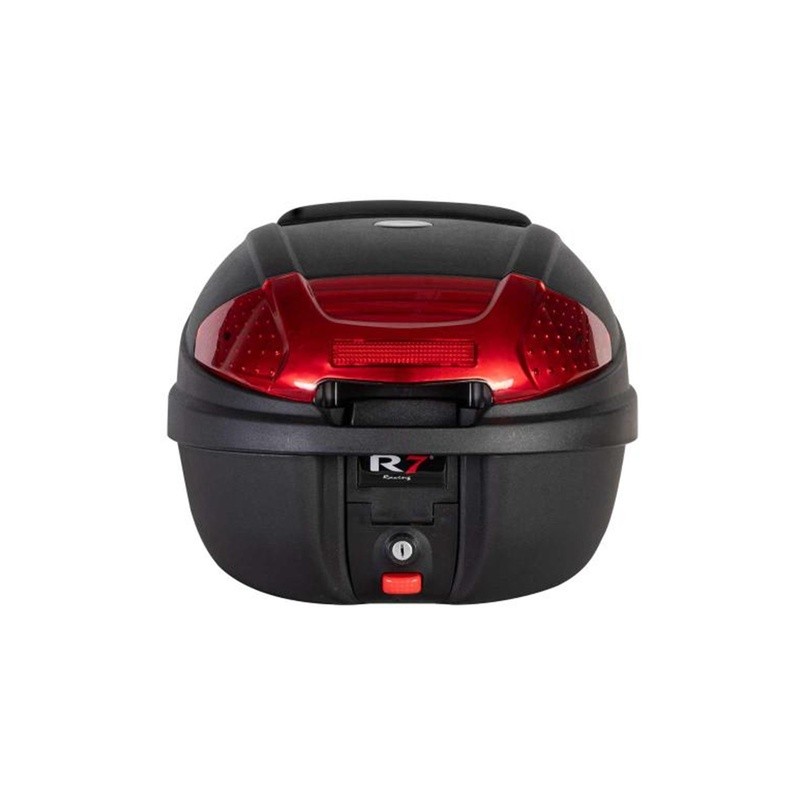 BAUL TRASERO MOTOCICLETA R7 RACING NEGRO PLASTICO 32 LTS C/RESPALDO